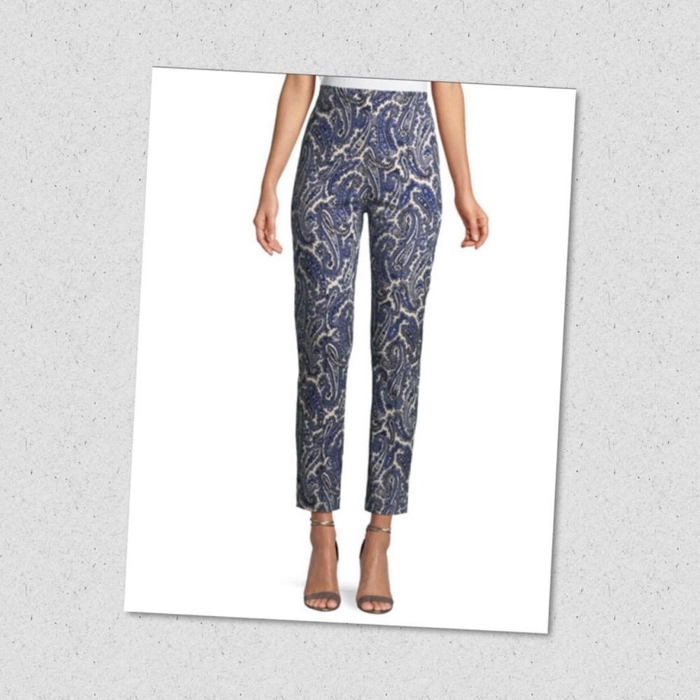 DIANE VON FURSTENBERG Blue and Cream Mid Rise Paisley Skinny Pants Size 0